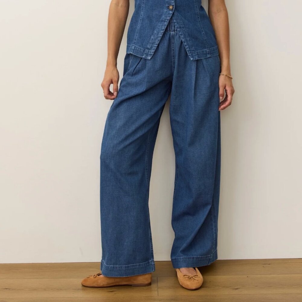 Allison Pleated Wide Leg Denim Trouser - MEDIUM